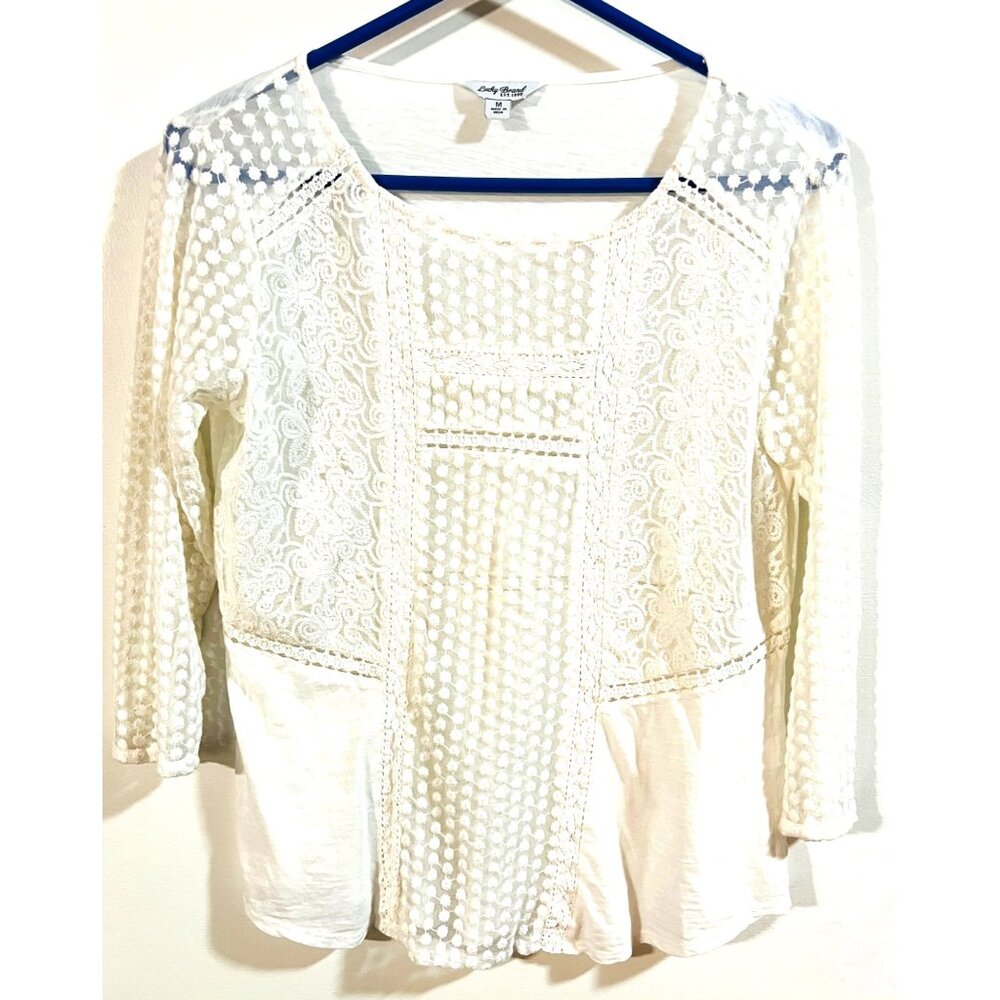 Lucky Brand Womens Medium Cream Lace & Popcorn Blouse